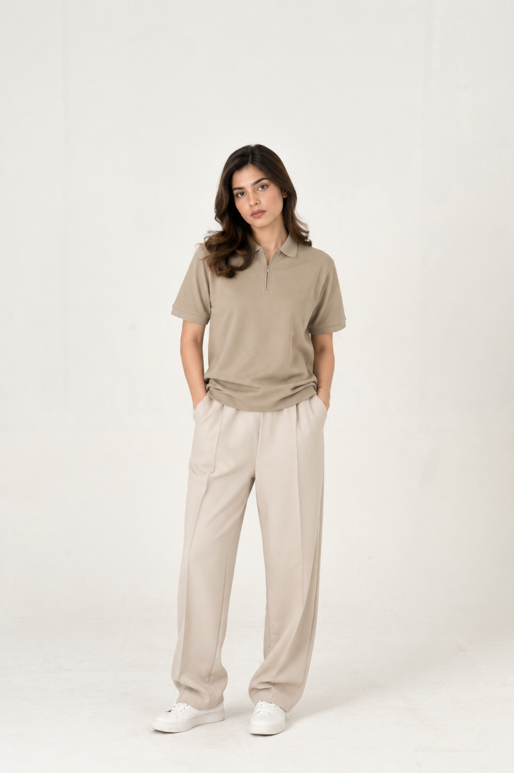 Cloud Beige pleated trouser