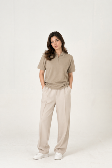 Cloud Beige pleated trouser