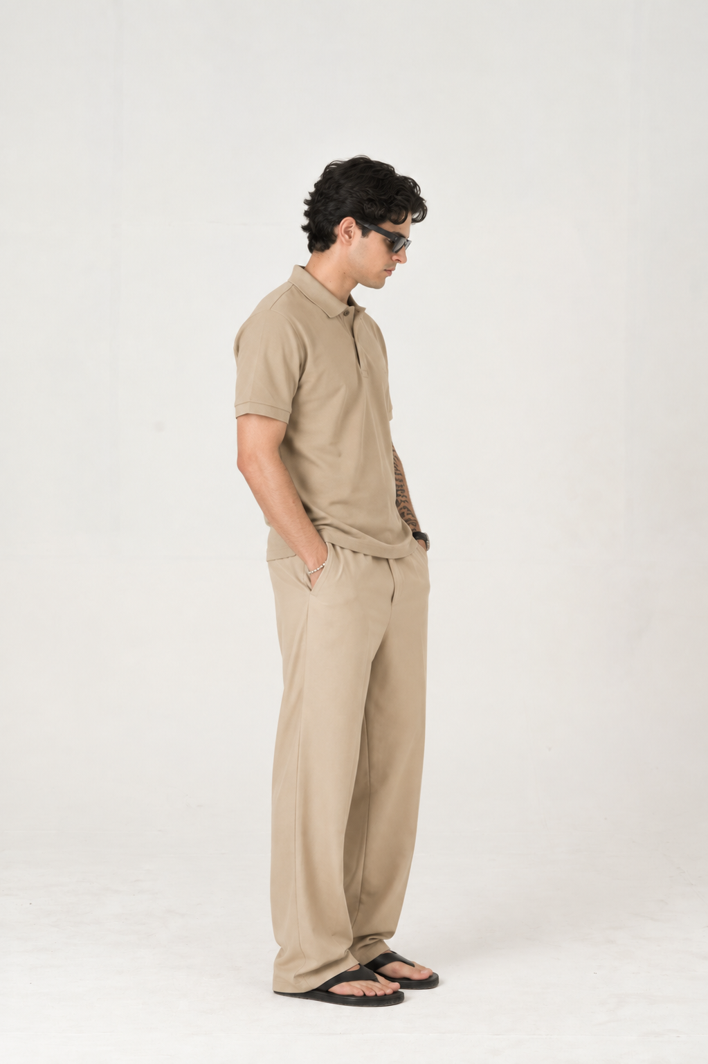 Beige Button polo