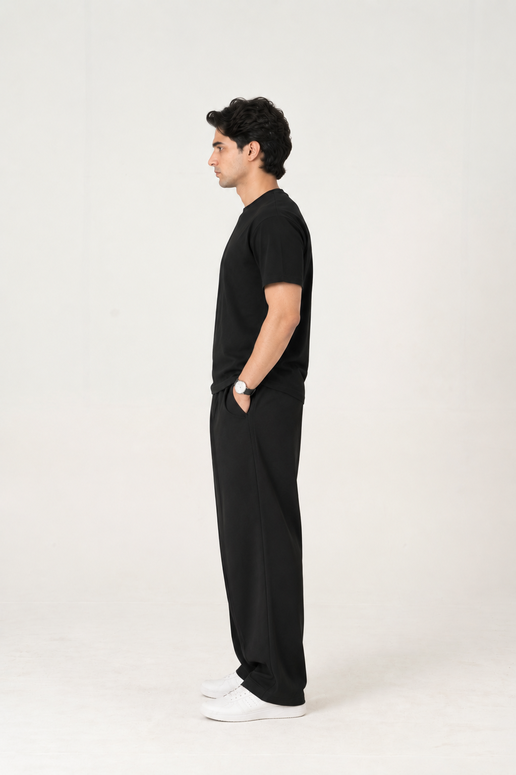 Black Interlock pleated trouser