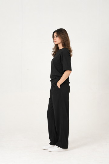 Black Interlock pleated trouser