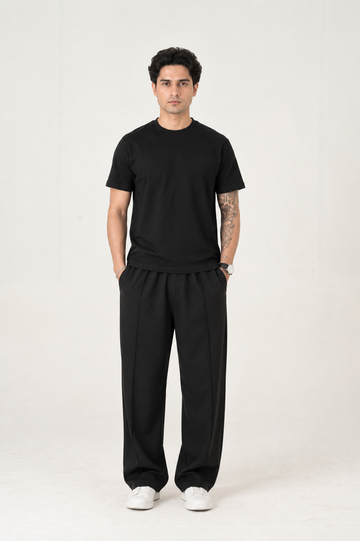Black Interlock pleated trouser