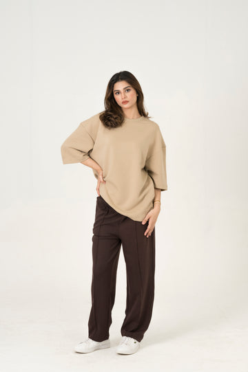 Cloud Chocolate pleated trouser