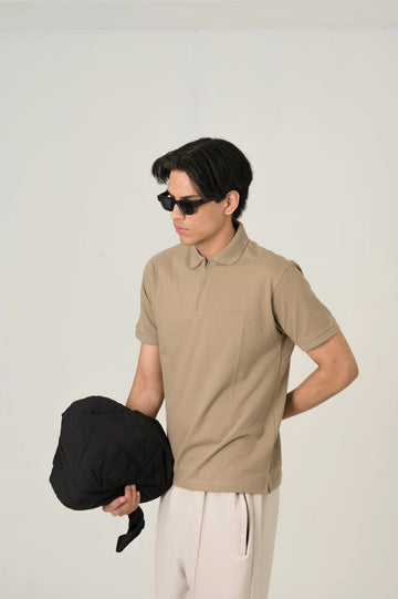 Beige Zip polo