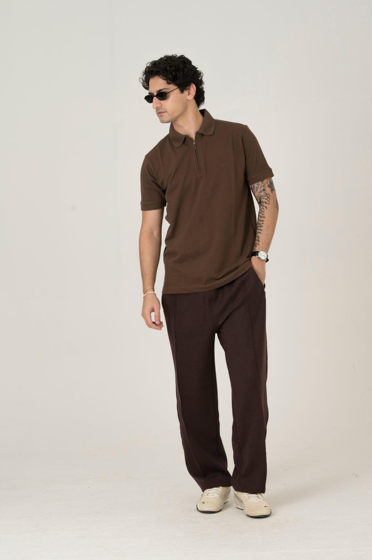 Cloud Chocolate pleated trouser
