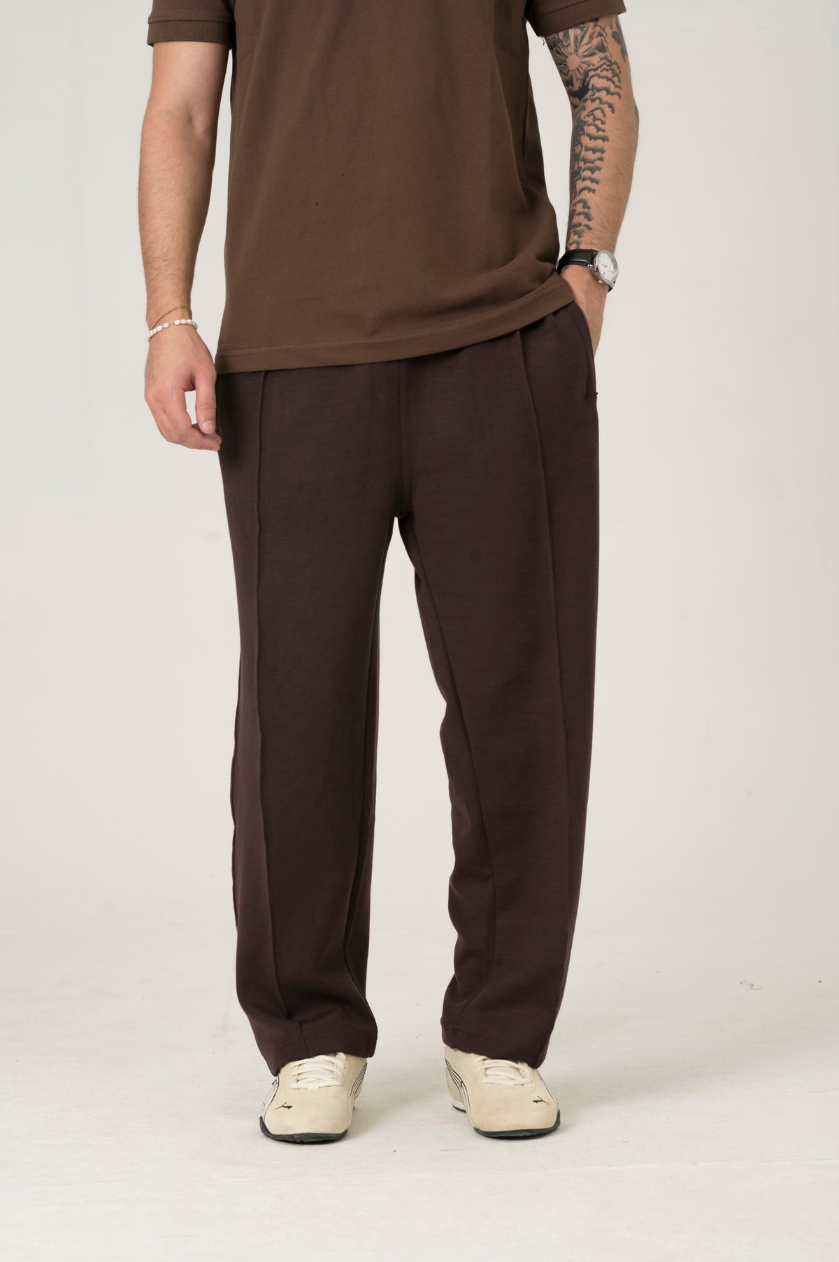 Cloud Chocolate pleated trouser