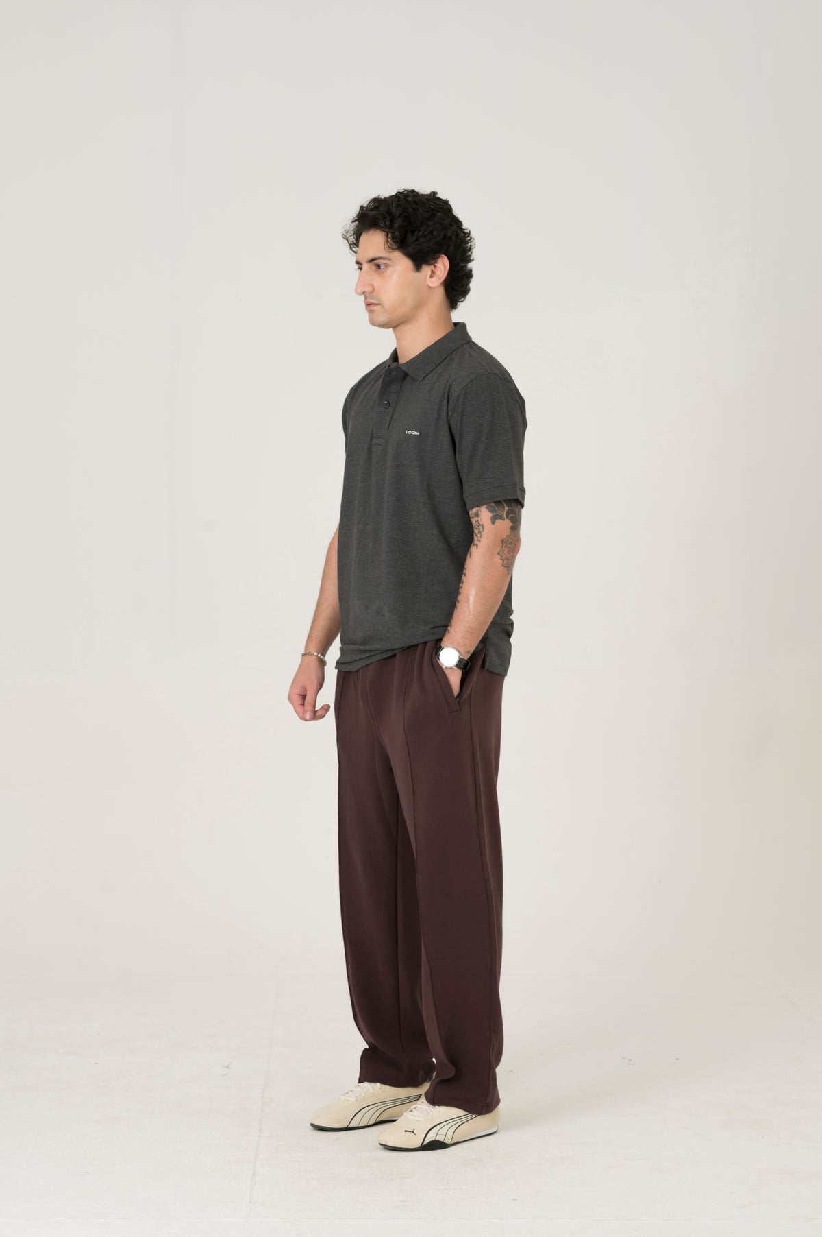 Cloud Chocolate pleated trouser
