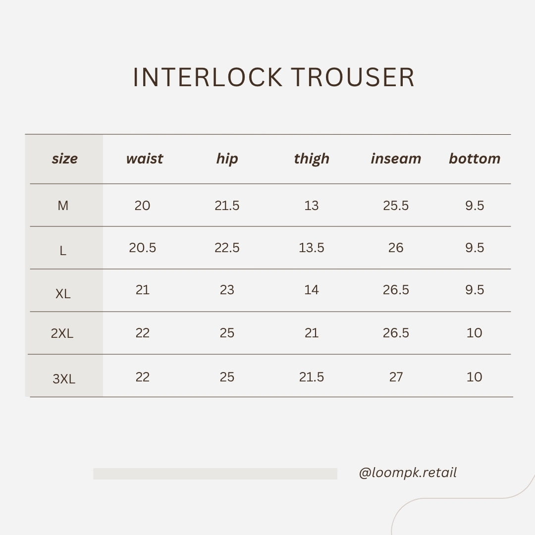 Black Interlock pleated trouser Size Chart