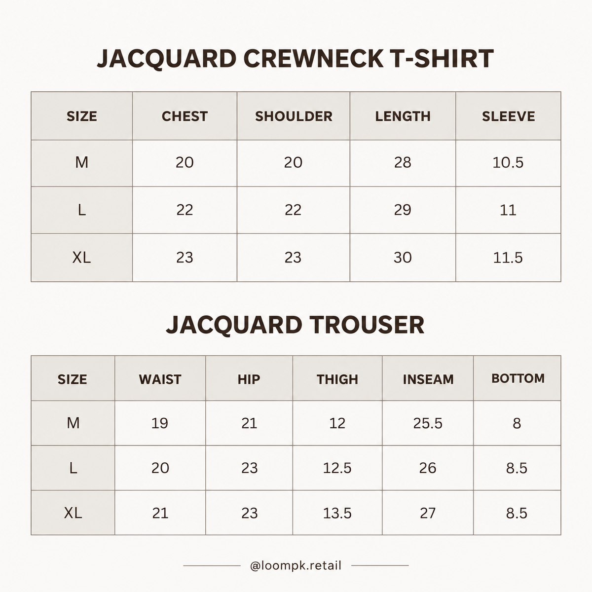 Black Jacquard Set - Women Size Chart