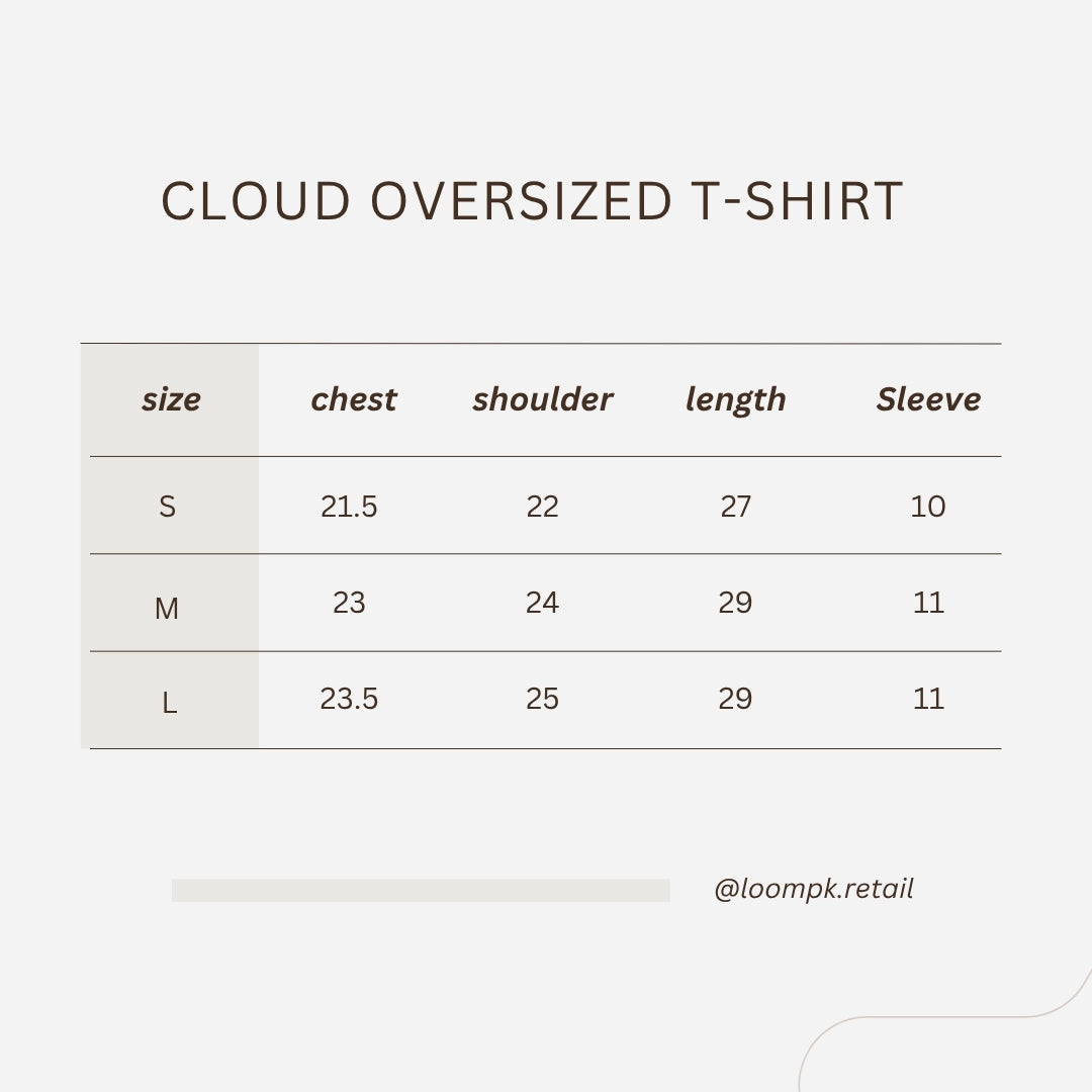 Cloud beige oversized tee Size Chart