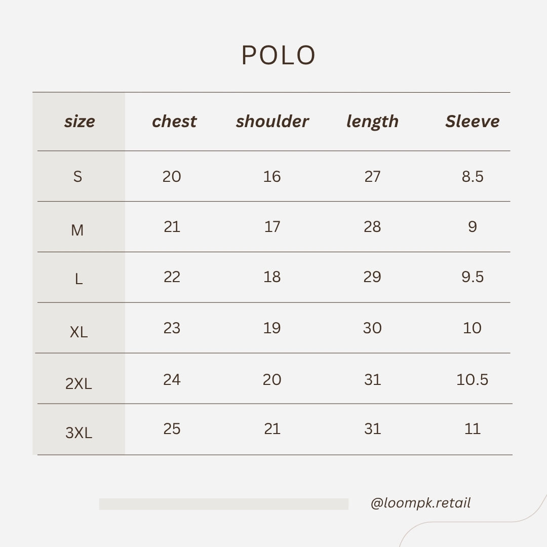Beige Zip polo Size Chart